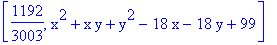 [1192/3003, x^2+x*y+y^2-18*x-18*y+99]